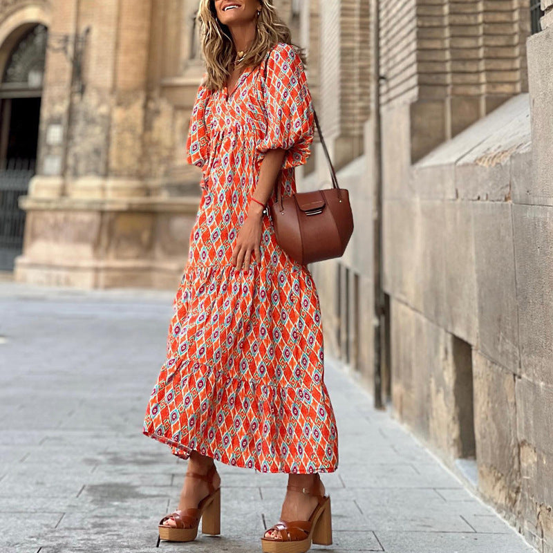 Robe d'été bohème vintage imprimée