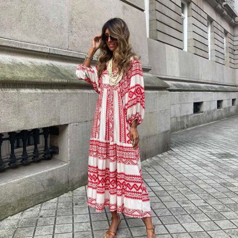 Robe d'été bohème vintage imprimée