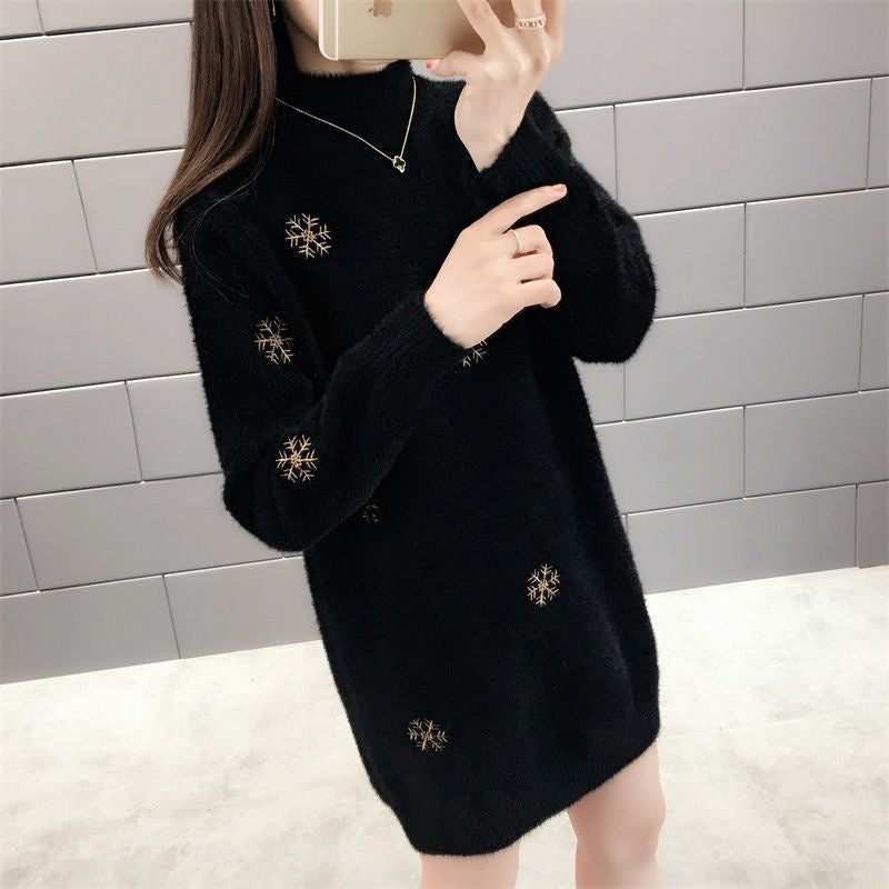 Ladies Embroidered Thickened Mink Fleece Sweater